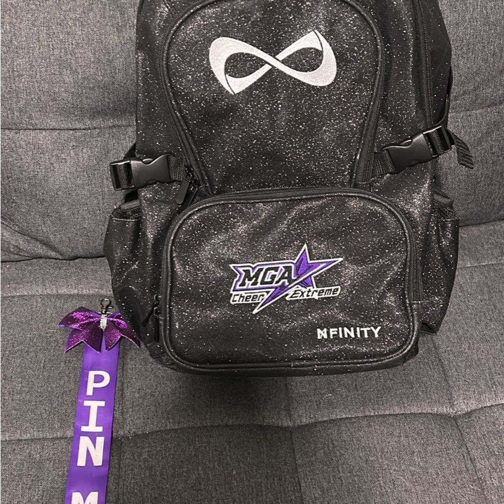 NFINITY Black Glitter Kids Cheer Bag with Purple Accents